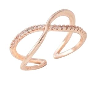 Cubic zirconia faux rose gold criss cross ring